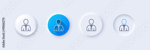 User line icon. Neumorphic, Blue gradient, 3d pin buttons. Profile Avatar sign. Businessman Person silhouette symbol. Line icons. Neumorphic buttons with outline signs. Vector