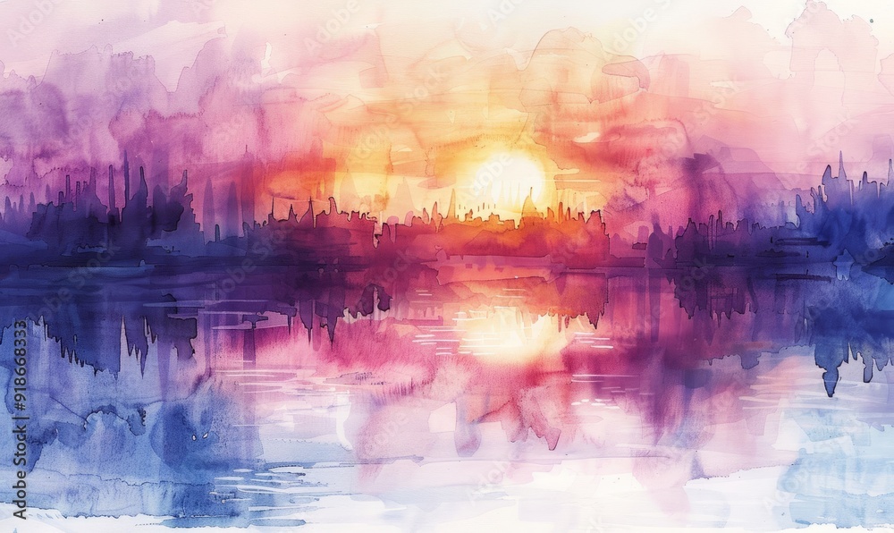 Watercolor abstract twilight reflections on white. Watercolor abstract twilight reflections on white.