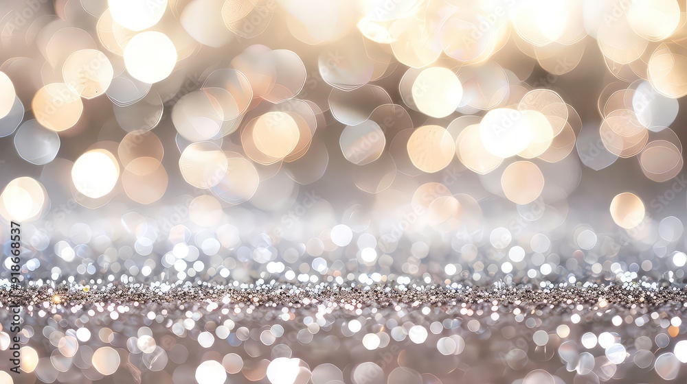A blurred background of round, white and gold lights, with a layer of glittering sparkles in the foreground. A blurred background of round, white and gold lights, with a layer of glittering sparkles in the foreground.