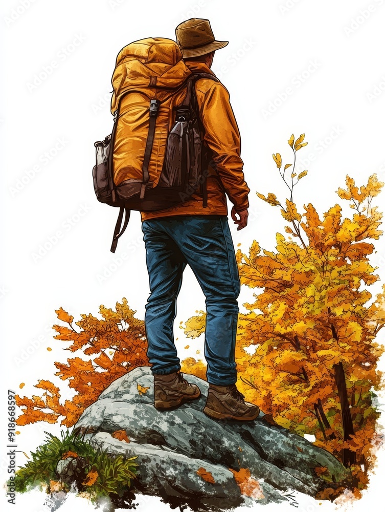A Hiker Gazing at the Autumnal Landscape A Hiker Gazing at the Autumnal Landscape