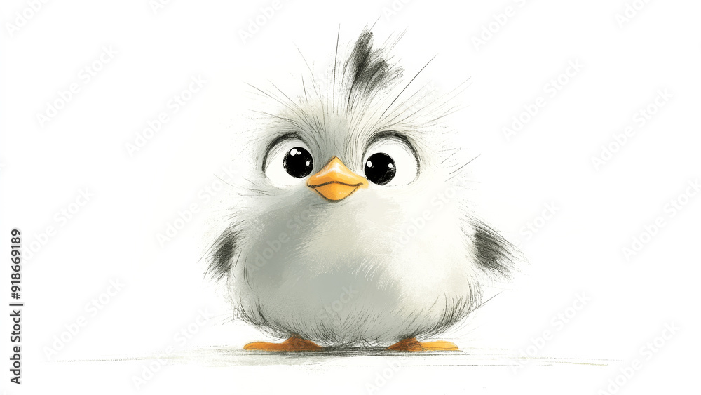 Fototapeta premium One Adorable Fluffy Chick Illustration with Big Eyes and a Playful Expression on White Background