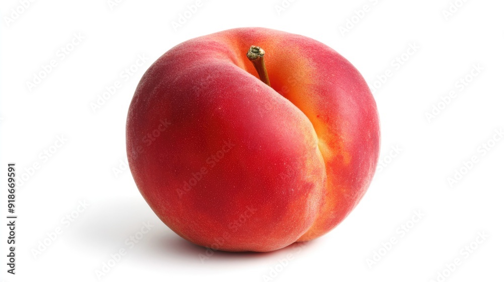 A Single, Ripe Peach Isolated on a White Background A Single, Ripe Peach Isolated on a White Background