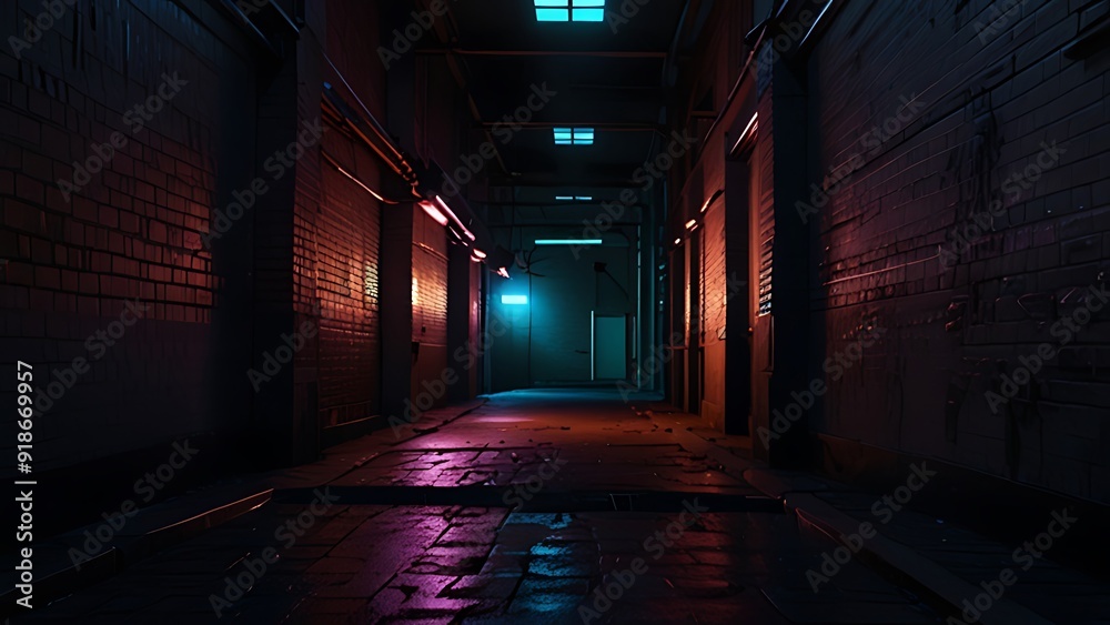 a dark alleyway with lights and buildings at night
a dark alleyway with lights and buildings at night
