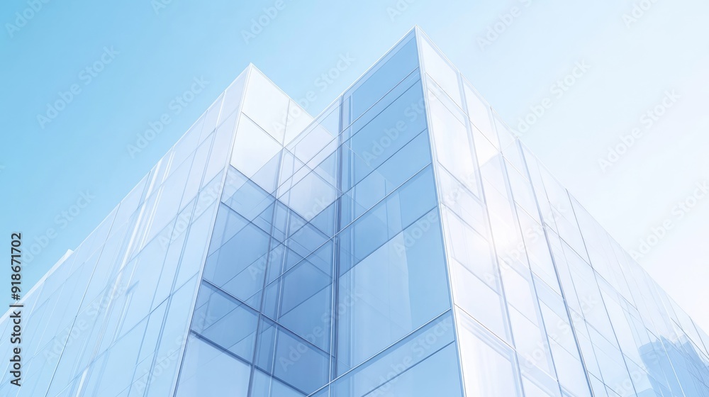 Modern Glass Building Facade Against a Blue Sky Modern Glass Building Facade Against a Blue Sky