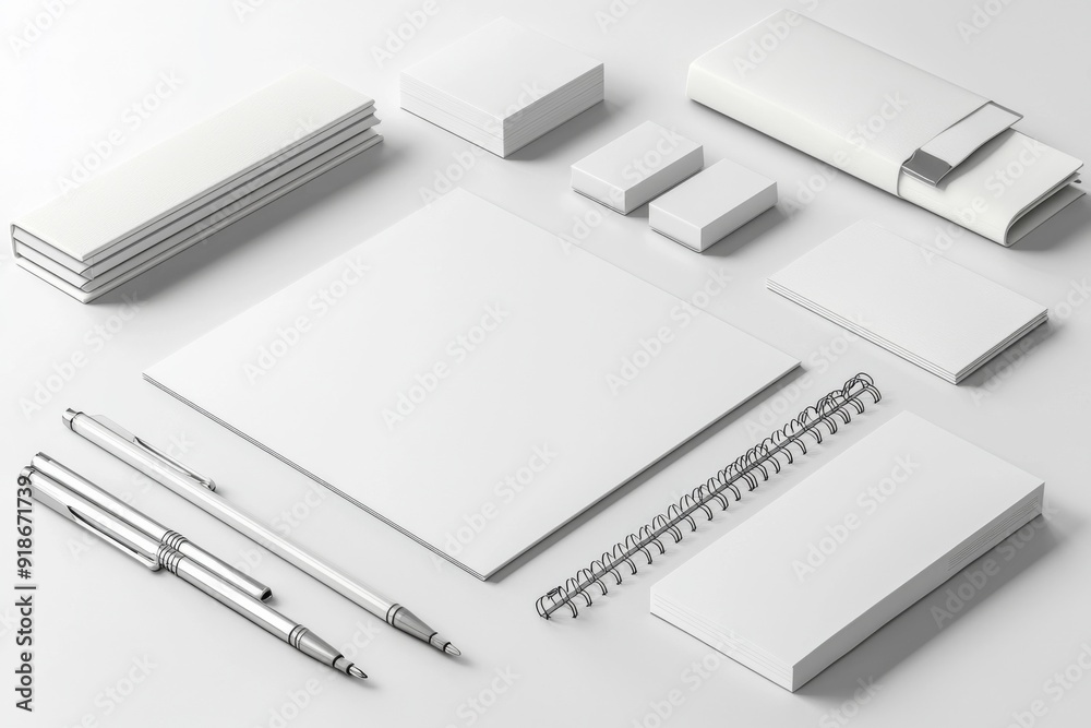 Realistic blank stationery set mockup isolated created with generative ai