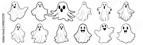 Ghost silhouettes set, pack of vector silhouette design, isolated background