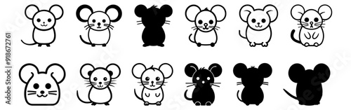 Mouse silhouettes set, pack of vector silhouette design, isolated background
