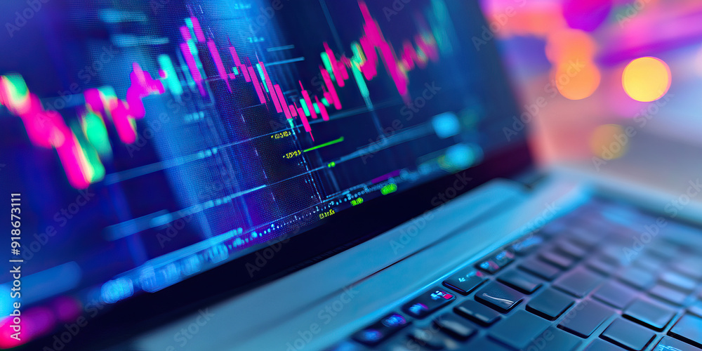 Financial Gain: A laptop screen shows significant increase in profits Financial Gain: A laptop screen shows significant increase in profits