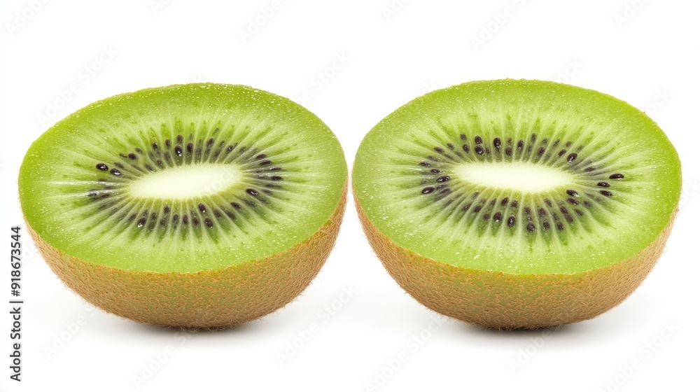 Two halves of a ripe kiwi fruit on white background Two halves of a ripe kiwi fruit on white background