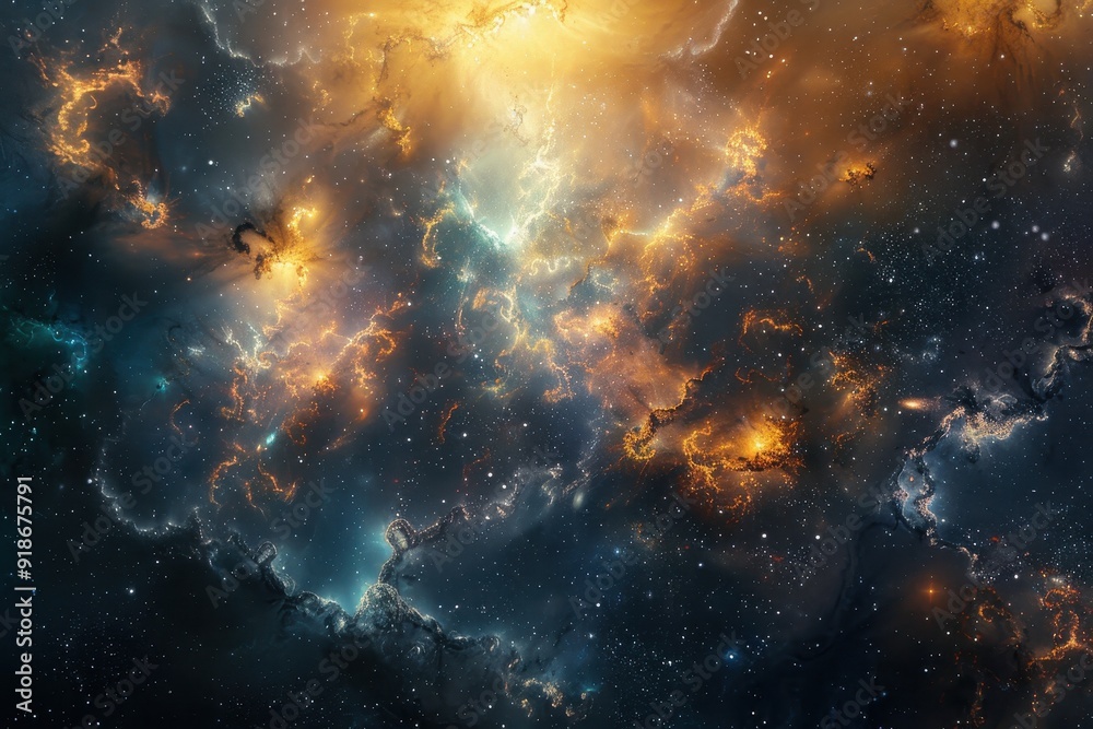 Fototapeta premium Glowing Nebula and Gaseous Space Clouds with Stars