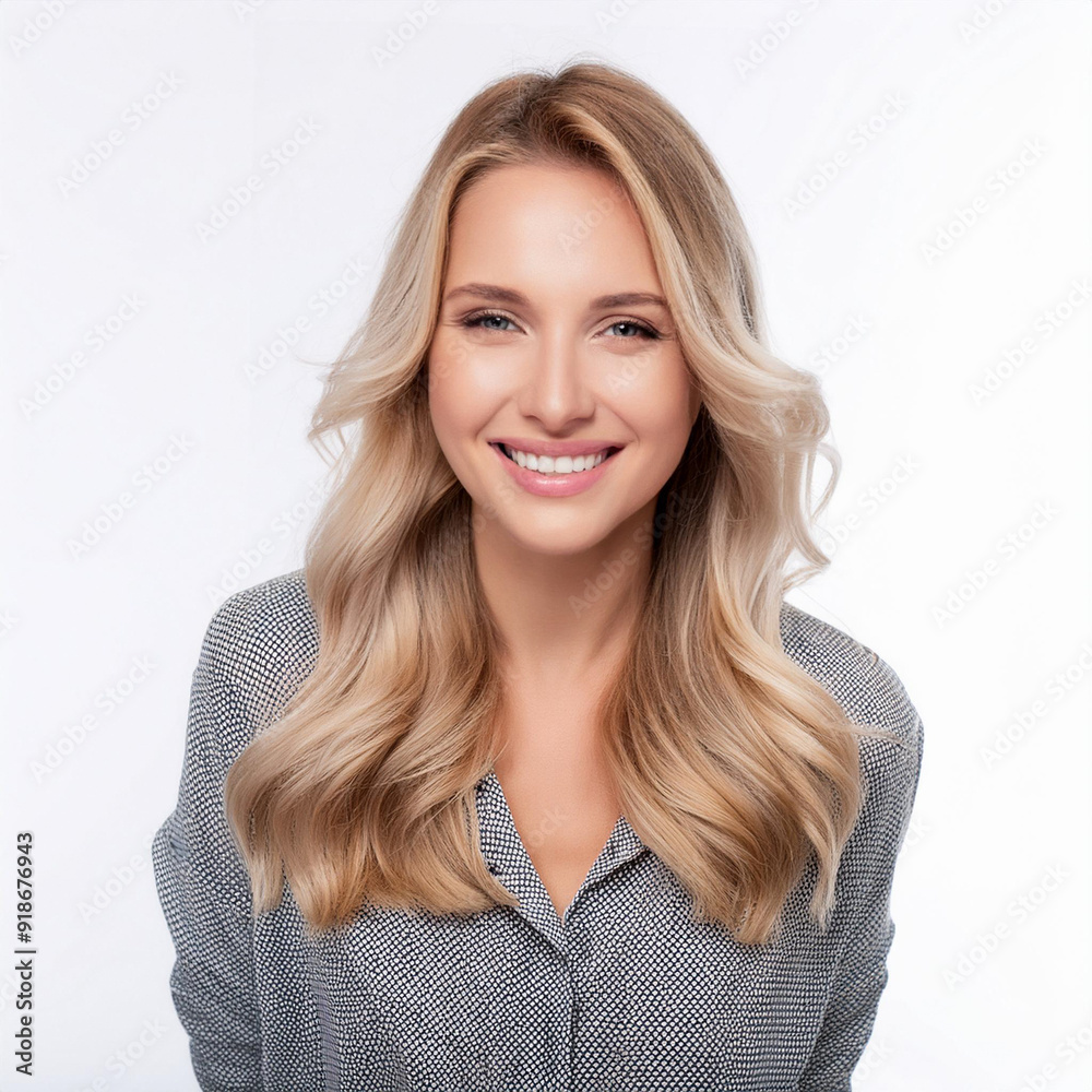 Portrait of a young blond woman looking directly into the camera isolated on a white background Portrait of a young blond woman looking directly into the camera isolated on a white background