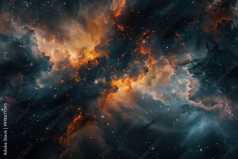 Fototapeta premium Glowing Nebula and Gaseous Space Clouds with Bright Stars