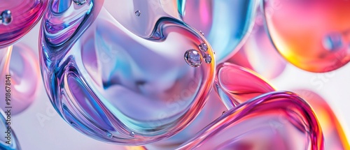 Liquid glass sculptures with bright colors, biomorphic shapes and water droplet effects. photo