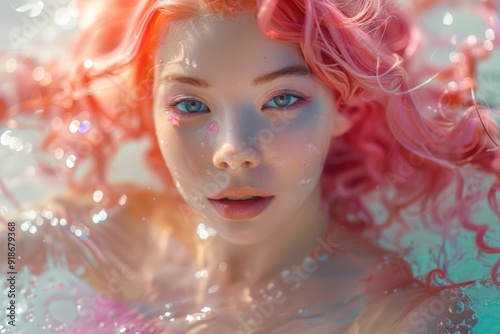 Pink-Haired Mermaid Rising From The Depths