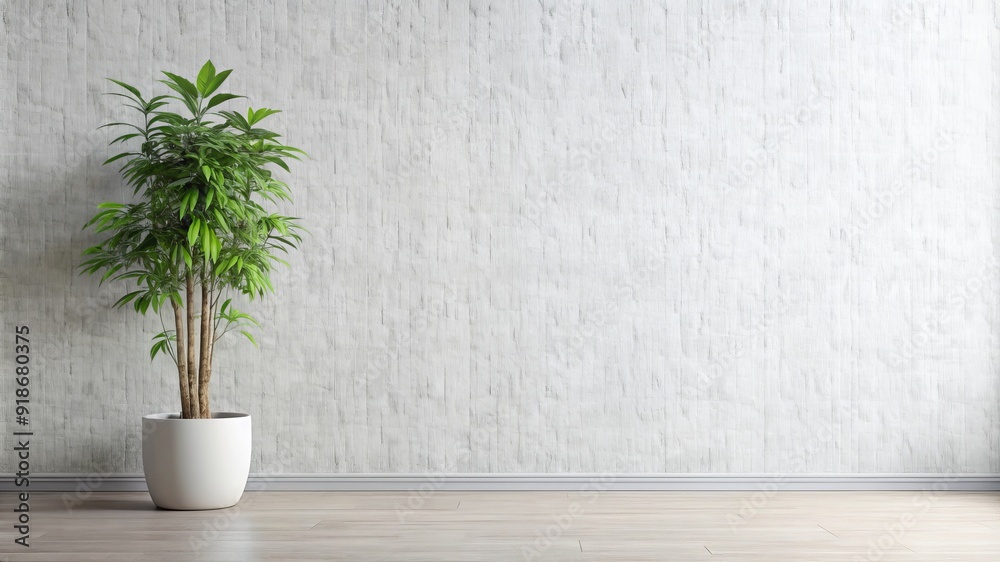 Fototapeta premium A white room with a large plant in a white pot
