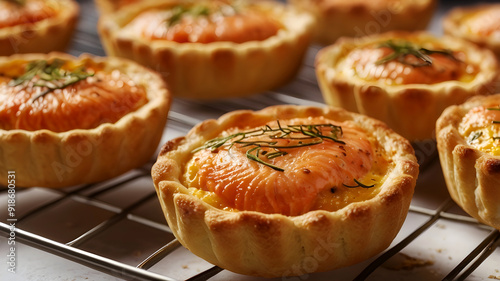 Delicious Empada Brazilian snack pastry pie with salmon