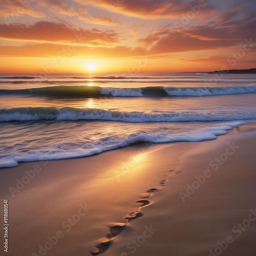 A Serene Sunset On A Quiet Beach With Golden Gentle And A Peaceful High