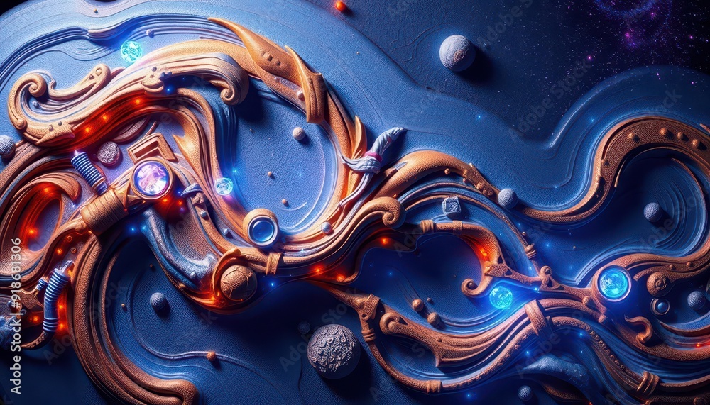 Abstract Blue and Gold Swirls. Abstract Blue and Gold Swirls.