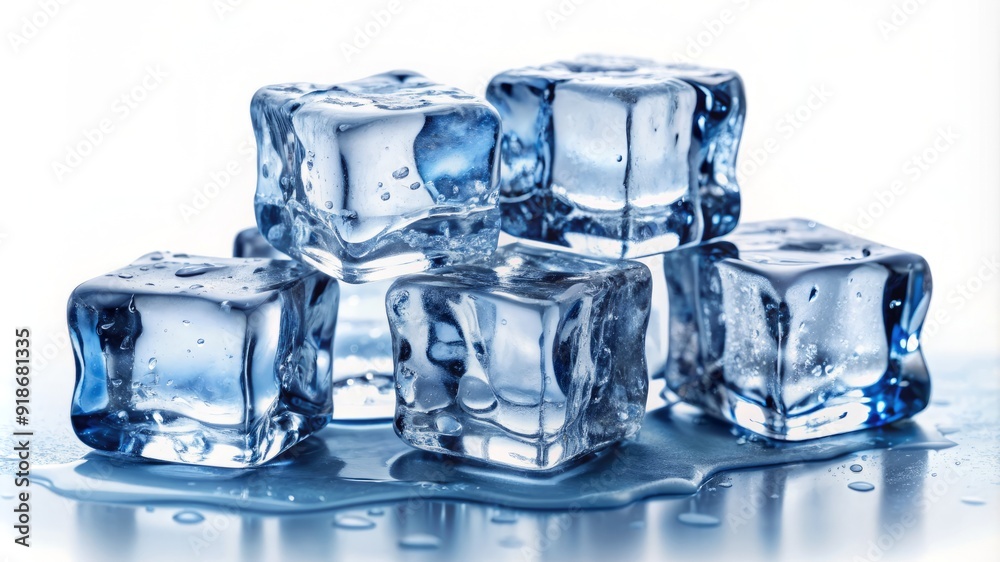 A stack of ice cubes on a white background A stack of ice cubes on a white background