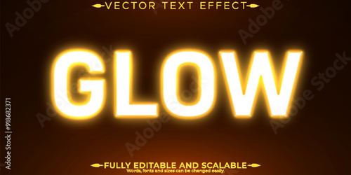 Glow editable text effect, editable light and bright text style
