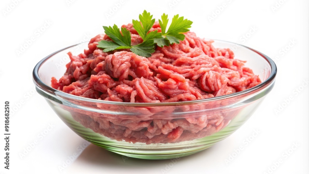 A bowl of meat with green herbs on top A bowl of meat with green herbs on top