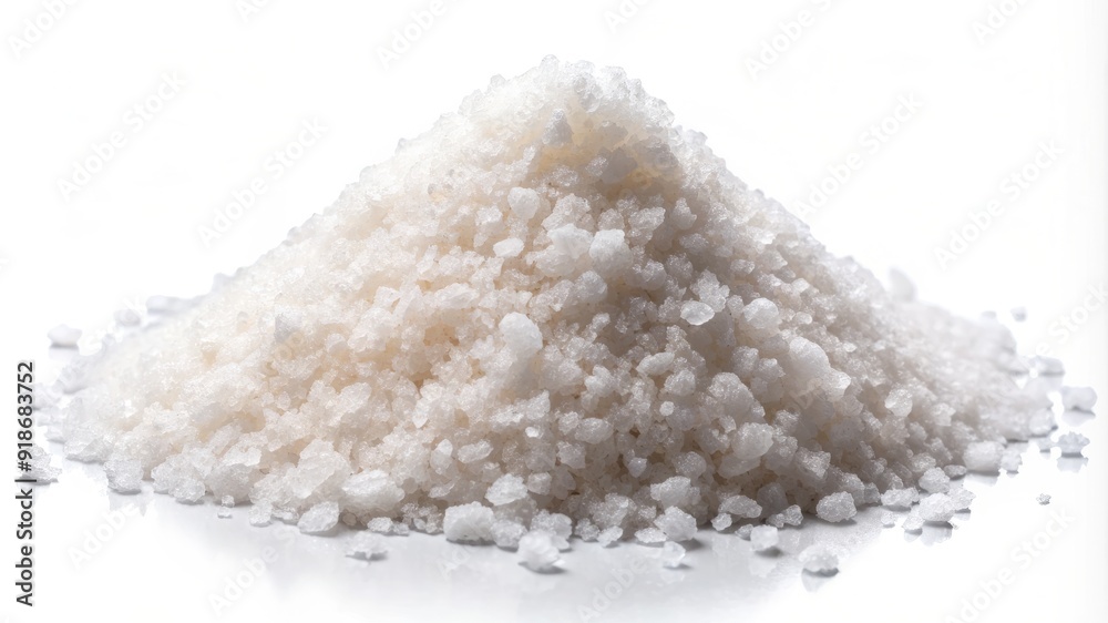 A pile of white salt on a white background A pile of white salt on a white background