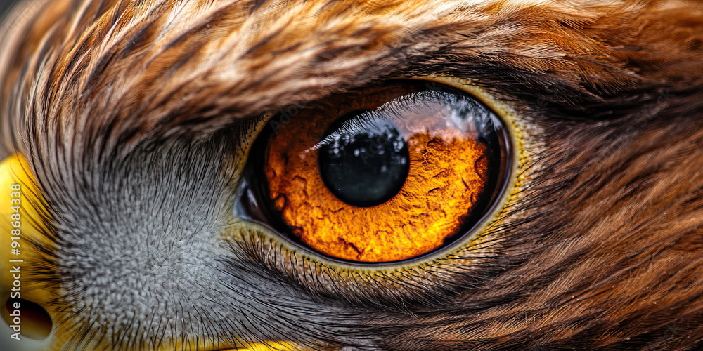 A sharp image of an eagle eye examining a single item intently. A sharp image of an eagle eye examining a single item intently.
