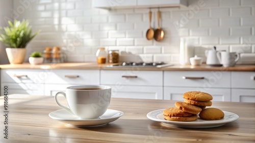 Wallpaper Mural A plate of cookies sits on a wooden counter next to a white coffee cup Torontodigital.ca
