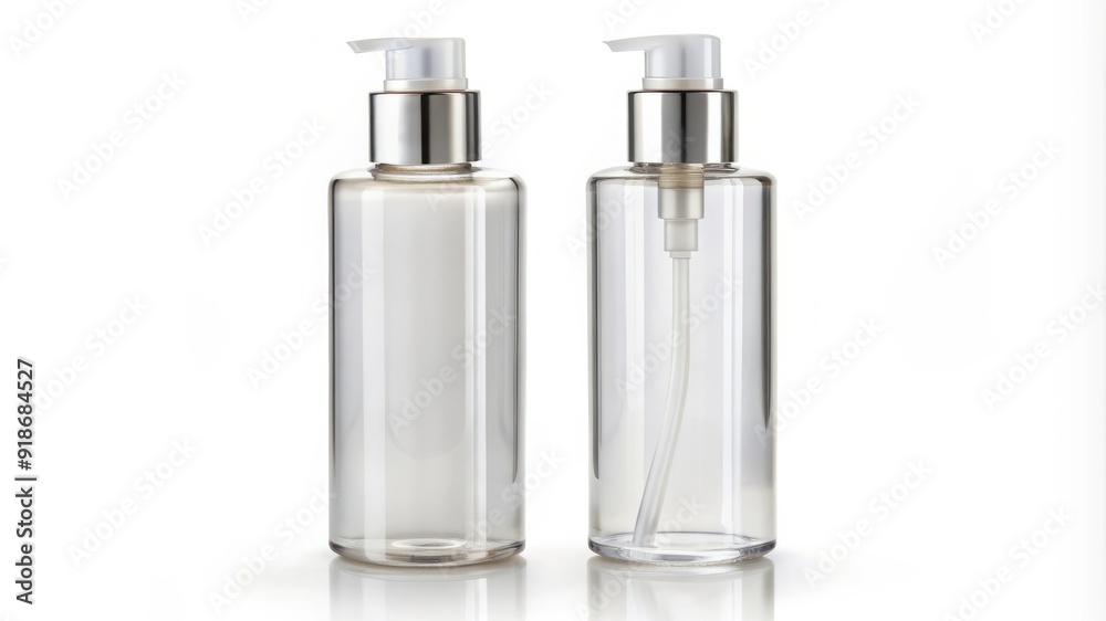 Two clear plastic bottles with a silver top and a silver nozzle