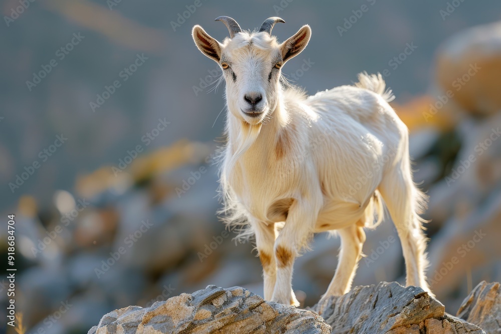 Obraz premium A Goat's Majestic Mountain Perch