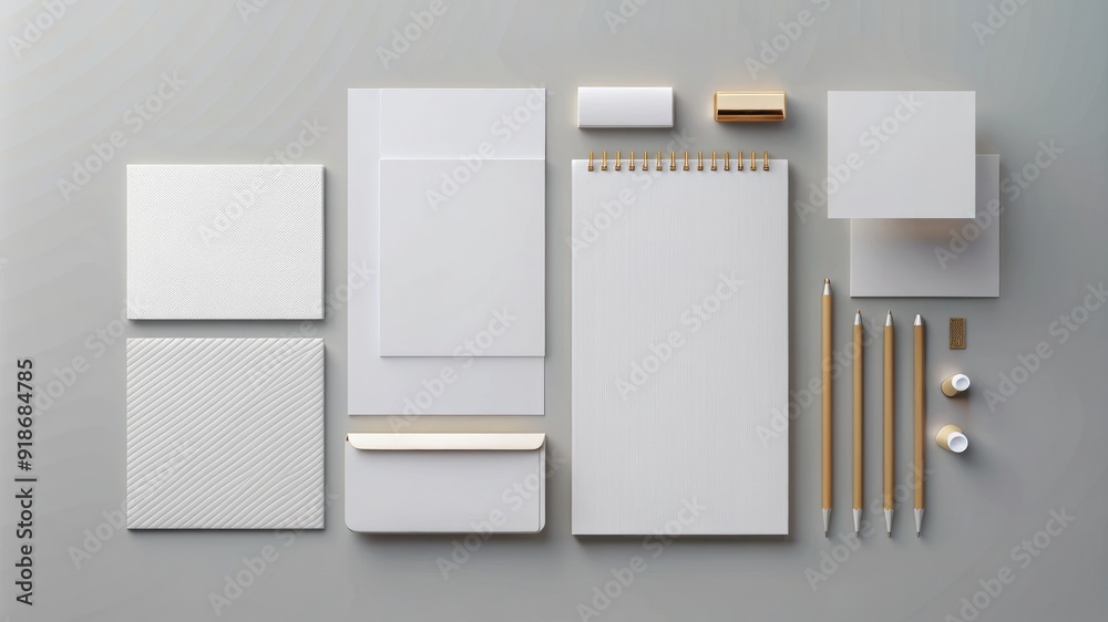 A white notebook with a gold pen and pencils on top of it A white notebook with a gold pen and pencils on top of it