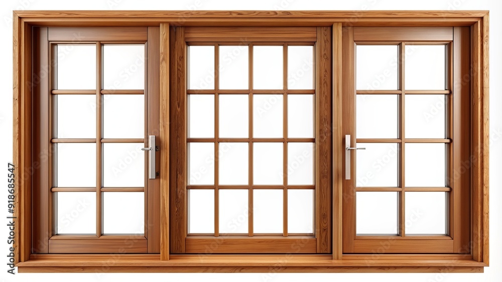 A wooden window with three panes of glass A wooden window with three panes of glass
