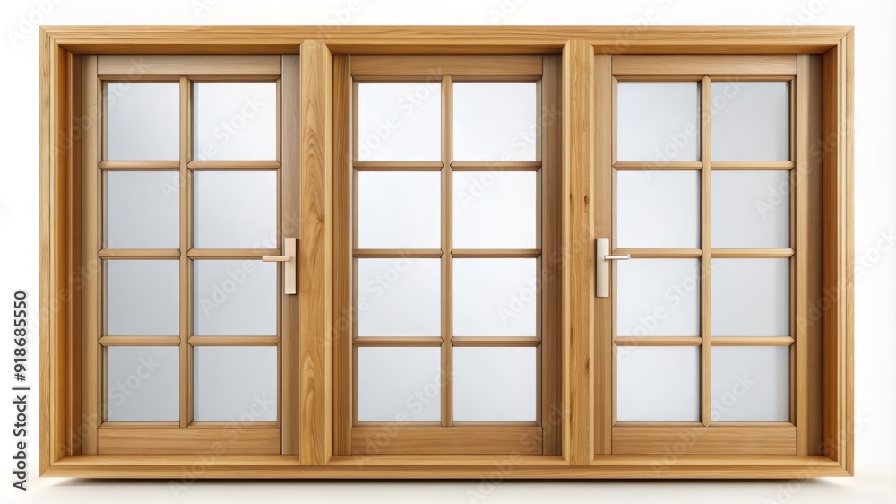 A wooden window with three panes of glass A wooden window with three panes of glass