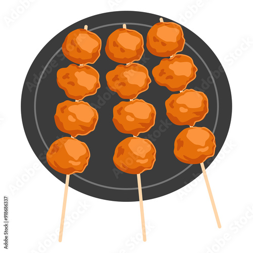 Kwek kwek or Deep fried quail eggs on a stick photo