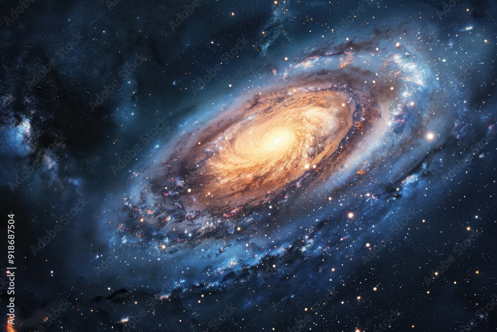 Spiral galaxy in deep space with stars and glowing dust, a beautiful and awe-inspiring cosmic landscape. Spiral galaxy in deep space with stars and glowing dust, a beautiful and awe-inspiring cosmic landscape.