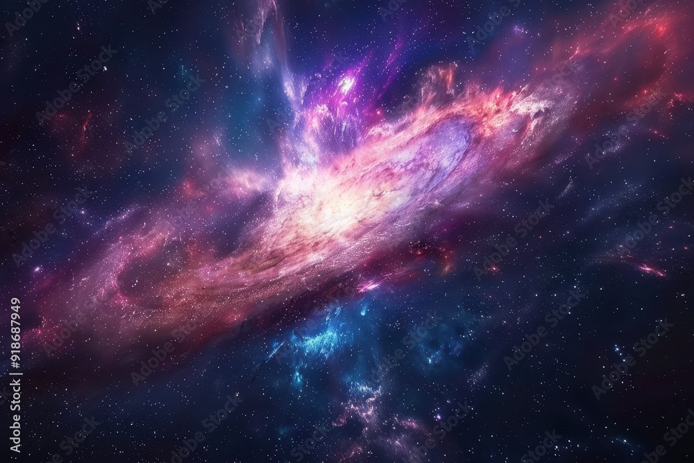 Fototapeta premium Majestically spiraling vivid space nebula with bright shining stars