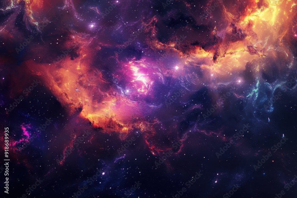 Naklejka premium Glowing Nebula and Gaseous Space Clouds with Stars