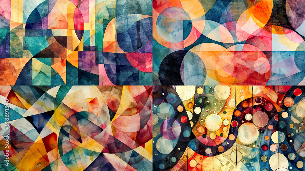 Fototapeta premium Abstract patterns in watercolor exploring experimental and avant-garde art, innovative techniques, and unconventional compositions 