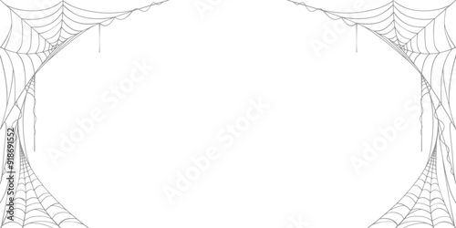 Halloween horizontal frame black cobweb on transparent background ilustration vector. Halloween concept