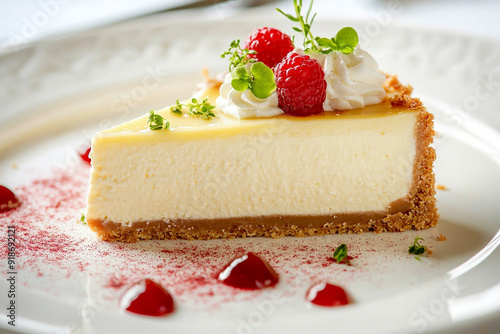 A slice of American New York cheesecake photo