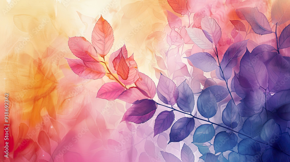 Bold watercolor washes of delicate foliage, dynamic and seamless gradients, lively backgrounds Bold watercolor washes of delicate foliage, dynamic and seamless gradients, lively backgrounds