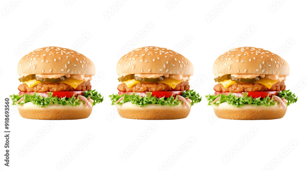Chicken burger with grilled chicken patty, multiple angles view side top front group slice cut on transparent background cutout, PNG file, mockup template for artwork graphic design, Generated AI Chicken burger with grilled chicken patty, multiple angles view side top front group slice cut on transparent background cutout, PNG file, mockup template for artwork graphic design, Generated AI
