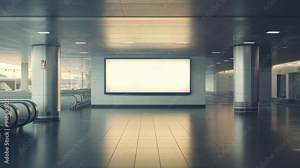 Blank Billboard in Modern Airport Concourse Blank Billboard in Modern Airport Concourse