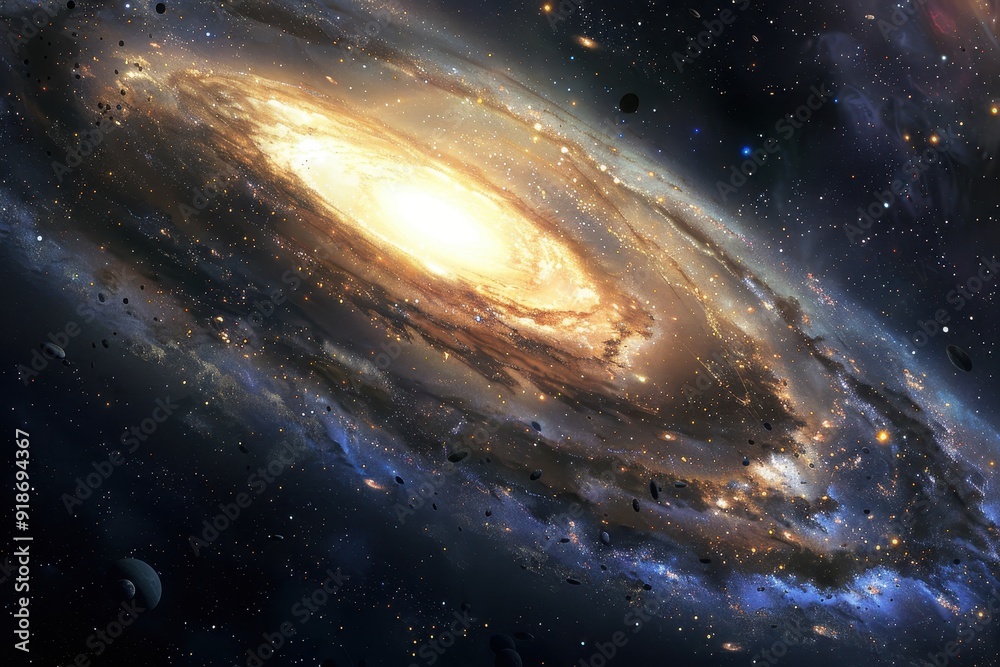 Fototapeta premium Glowing Spiral Galaxy with Stars and Cosmic Dust