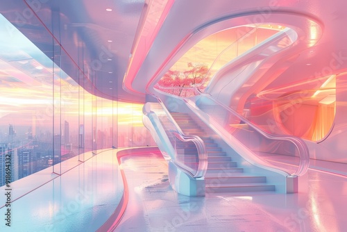 Futuristic Podium in a Pastel Sky Mall photo