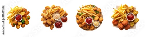 Fast Food French Fries and Chicken Nuggets with Sauce Isolated for Design