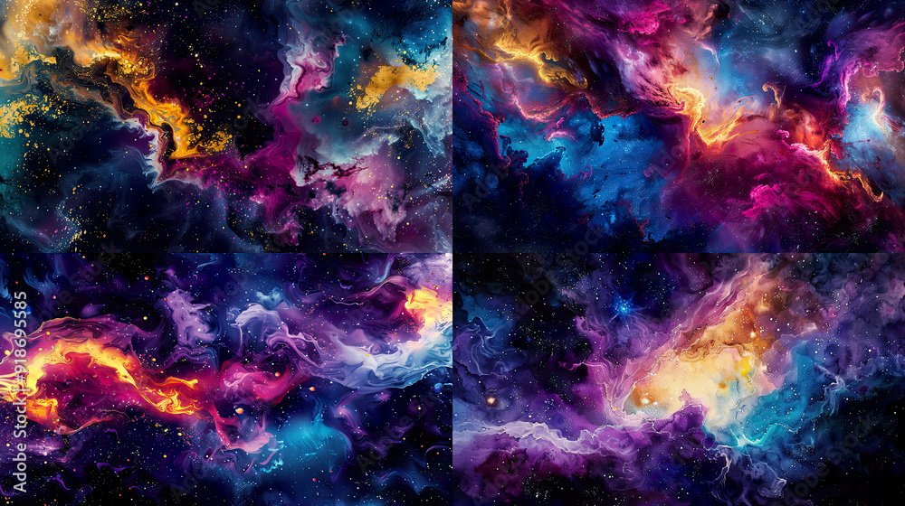 Cosmic scene with watercolor salt texture, cosmic swirls, and vibrant nebulae Cosmic scene with watercolor salt texture, cosmic swirls, and vibrant nebulae
