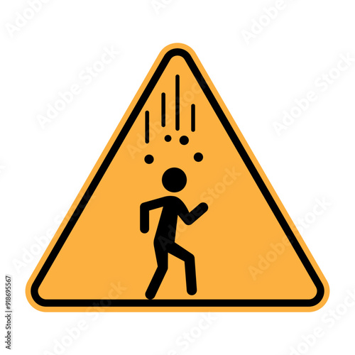 Warning sign icon. Falling objects hazard symbol. Yellow triangle with black figure. Safety alert.