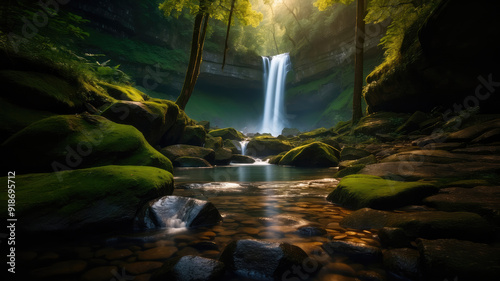 Enchanted Waterfall Oasis: Nature's Meditative Masterpiece