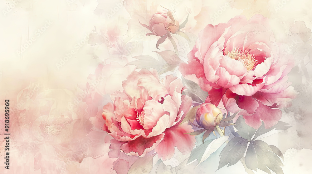 Delicate watercolor washes of peonies, pastel and smooth gradients, serene backgrounds Delicate watercolor washes of peonies, pastel and smooth gradients, serene backgrounds